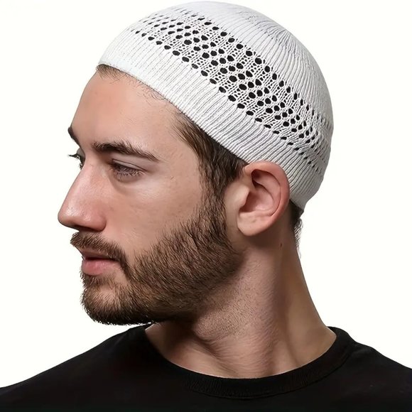 Unisex White Beanie, Kufi or Fashionable Outdoor Knitted Hat - Picture 1 of 1